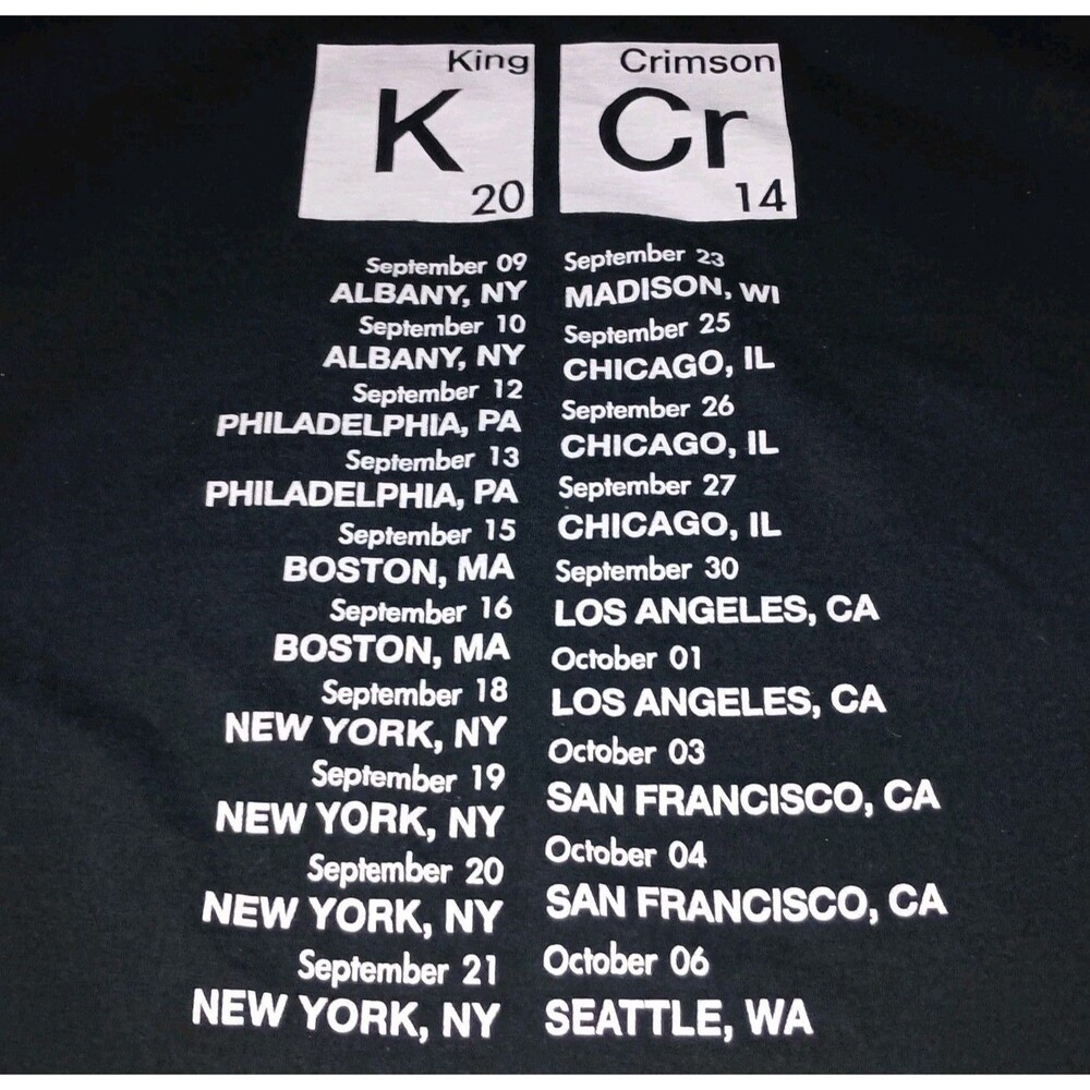 King Crimson Shirt Mens XXL 2XL 2014 Tour Rock Band Graphic Tee Periodic Table - Picture 6 of 10